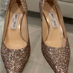 Jimmy Choo Rose Gold Glitter Pointed Toe Pumps